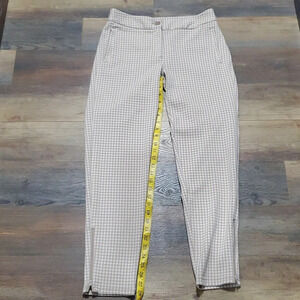 Betabrand tan checkered ankle zip stretch yoga everyday pants